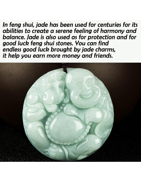 Jade Pendant, Feng Shui Wealth Laughing Buddha Necklace Pendant Natural Gemstone Semi Precious Emerald Jade Pendant Crystal Amulet Jewelry Talisman for Prosperity Money Good Luck Unisex Jade Pendant, Feng Shui Wealth Laughing Buddha Necklace Pendant Natural Gemstone Semi Precious Emerald Jade Pendant Crystal Amulet Jewelry Talisman for Prosperity Money Good Luck Unisex