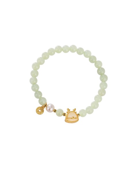 Green Natural Hetian Jade Bracelet for Women, Bead Charm Ring Bell Adjustable Bangle Alloy Lucky Chain Jewelry Gift for Her (Chinese Loong) Green Natural Hetian Jade Bracelet for Women, Bead Charm Ring Bell Adjustable Bangle Alloy Lucky Chain Jewelry Gift for Her (Chinese Loong)