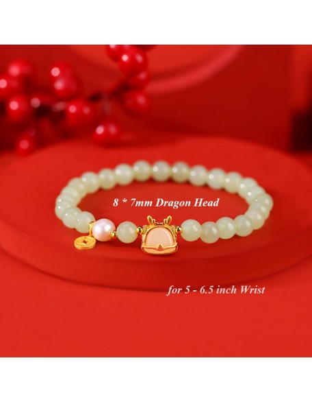 Green Natural Hetian Jade Bracelet for Women, Bead Charm Ring Bell Adjustable Bangle Alloy Lucky Chain Jewelry Gift for Her (Chinese Loong) Green Natural Hetian Jade Bracelet for Women, Bead Charm Ring Bell Adjustable Bangle Alloy Lucky Chain Jewelry Gift for Her (Chinese Loong)