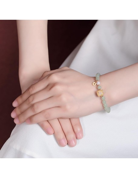 Green Natural Hetian Jade Bracelet for Women, Bead Charm Ring Bell Adjustable Bangle Alloy Lucky Chain Jewelry Gift for Her (Chinese Loong) Green Natural Hetian Jade Bracelet for Women, Bead Charm Ring Bell Adjustable Bangle Alloy Lucky Chain Jewelry Gift for Her (Chinese Loong)