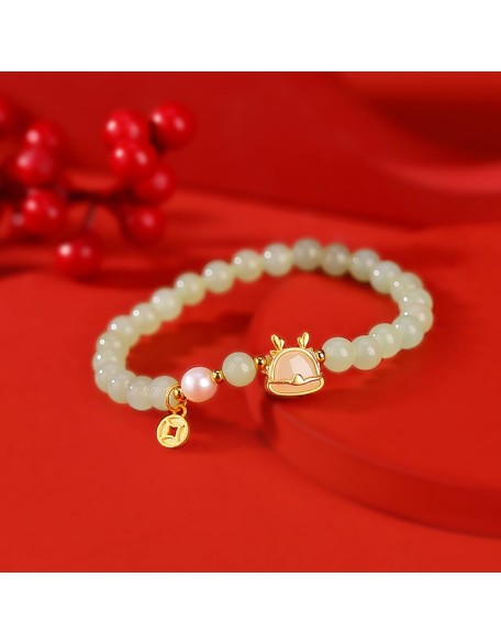 Green Natural Hetian Jade Bracelet for Women, Bead Charm Ring Bell Adjustable Bangle Alloy Lucky Chain Jewelry Gift for Her (Chinese Loong) Green Natural Hetian Jade Bracelet for Women, Bead Charm Ring Bell Adjustable Bangle Alloy Lucky Chain Jewelry Gift for Her (Chinese Loong)