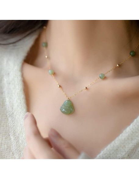 14K/18K Gold Buddha Necklace with Natural Jade Pendant, Unique Birthday or Gift for Women, Ideal for Wife or Mother 14K/18K Gold Buddha Necklace with Natural Jade Pendant, Unique Birthday or Gift for Women, Ideal for Wife or Mother