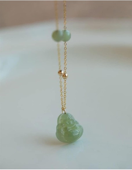 14K/18K Gold Buddha Necklace with Natural Jade Pendant, Unique Birthday or Gift for Women, Ideal for Wife or Mother 14K/18K Gold Buddha Necklace with Natural Jade Pendant, Unique Birthday or Gift for Women, Ideal for Wife or Mother