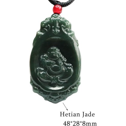 jade necklace, Feng Shui Necklace Natural Hetian Jade Necklace Buddha Charm Pendant Necklace Talisman Stone Good Luck Necklace Dark Green Jade Necklace for Women Men Vintage Meditation Necklace