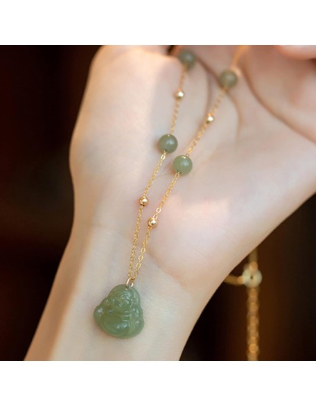 Pendant Necklace, Feng Shui Necklace Hetian Nephrite Jade Necklace Laughing Buddha Charm Pendant Necklace Natural Stone Dainty Choker Necklace Good Luck Amulet Vacation Jewelry for Women Girls,Green Pendant Necklace, Feng Shui Necklace Hetian Nephrite Jade Necklace Laughing Buddha Charm Pendant Necklace Natural Stone Dainty Choker Necklace Good Luck Amulet Vacation Jewelry for Women Girls,Green