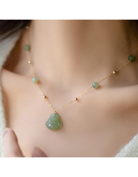 Pendant Necklace, Feng Shui Necklace Hetian Nephrite Jade Necklace Laughing Buddha Charm Pendant Necklace Natural Stone Dainty Choker Necklace Good Luck Amulet Vacation Jewelry for Women Girls,Green Pendant Necklace, Feng Shui Necklace Hetian Nephrite Jade Necklace Laughing Buddha Charm Pendant Necklace Natural Stone Dainty Choker Necklace Good Luck Amulet Vacation Jewelry for Women Girls,Green