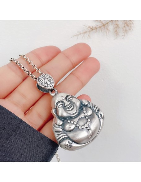 Necklace,Necklace Laughing Buddha Pendant Necklace Silver Buddha Necklace for Women Men Long Chain Necklace Feng Shui Wealth Necklace Amulet for Money Good,Large Necklace,Necklace Laughing Buddha Pendant Necklace Silver Buddha Necklace for Women Men Long Chain Necklace Feng Shui Wealth Necklace Amulet for Money Good,Large