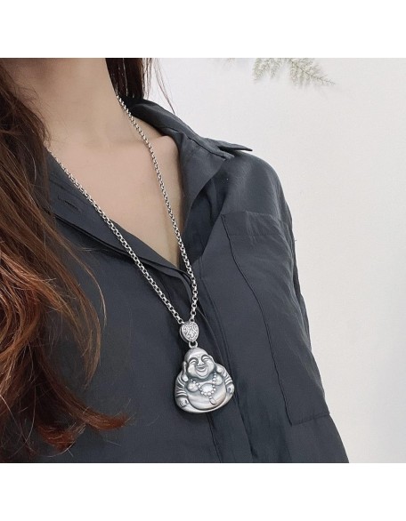 Necklace,Necklace Laughing Buddha Pendant Necklace Silver Buddha Necklace for Women Men Long Chain Necklace Feng Shui Wealth Necklace Amulet for Money Good,Large Necklace,Necklace Laughing Buddha Pendant Necklace Silver Buddha Necklace for Women Men Long Chain Necklace Feng Shui Wealth Necklace Amulet for Money Good,Large