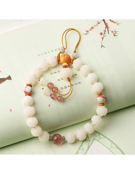 Mala Bead,Buddhist Rosary, Tibetan Buddhist Prayer Beads White Jade Bodhi Lotus Hand String Bodhi Buddha Beads Rosary Beads for Men And Women with A Single Ring Bracelet (Color : Jade)