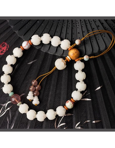 Mala Bead,Buddhist Rosary, Tibetan Buddhist Prayer Beads White Jade Bodhi Lotus Hand String Bodhi Buddha Beads Rosary Beads for Men And Women with A Single Ring Bracelet (Color : Jade)