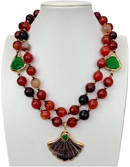 Women's Necklaces Statement Necklace 2 Rows Magic Agate Green Jade Buddha Black Shell Pendant Necklace 18inch Women's Necklaces Statement Necklace 2 Rows Magic Agate Green Jade Buddha Black Shell Pendant Necklace 18inch