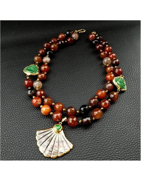 Women's Necklaces Statement Necklace 2 Rows Magic Agate Green Jade Buddha Black Shell Pendant Necklace 18inch Women's Necklaces Statement Necklace 2 Rows Magic Agate Green Jade Buddha Black Shell Pendant Necklace 18inch