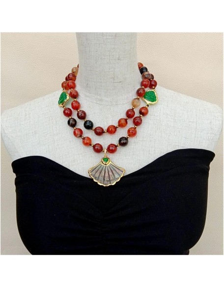 Women's Necklaces Statement Necklace 2 Rows Magic Agate Green Jade Buddha Black Shell Pendant Necklace 18inch Women's Necklaces Statement Necklace 2 Rows Magic Agate Green Jade Buddha Black Shell Pendant Necklace 18inch