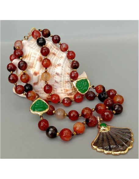 Women's Necklaces Statement Necklace 2 Rows Magic Agate Green Jade Buddha Black Shell Pendant Necklace 18inch Women's Necklaces Statement Necklace 2 Rows Magic Agate Green Jade Buddha Black Shell Pendant Necklace 18inch