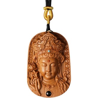 Sandalwood Buddha Pendant for Handmade Wood Carving, Tibetan Buddhist Necklace for Zen Decor, Ward Off Evil Wealth Luck Feng Shui Buddha Amulet, Religion Gifts for Meditation