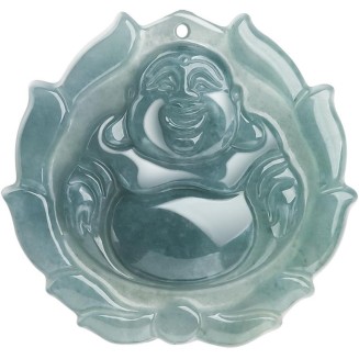 Natural A-Goods Jadeite Blue Water Big Belly Maitreya Buddha Pendant Necklace (Send Lanyard) for Women Yoga Genuine Jade