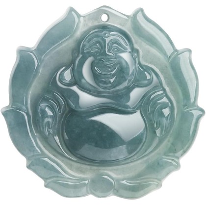 Natural A-Goods Jadeite Blue Water Big Belly Maitreya Buddha Pendant Necklace (Send Lanyard) for Women Yoga Genuine Jade