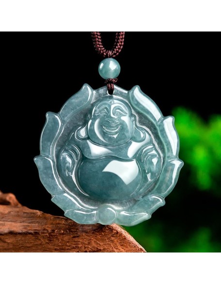 Natural A-Goods Jadeite Blue Water Big Belly Maitreya Buddha Pendant Necklace (Send Lanyard) for Women Yoga Genuine Jade Natural A-Goods Jadeite Blue Water Big Belly Maitreya Buddha Pendant Necklace (Send Lanyard) for Women Yoga Genuine Jade
