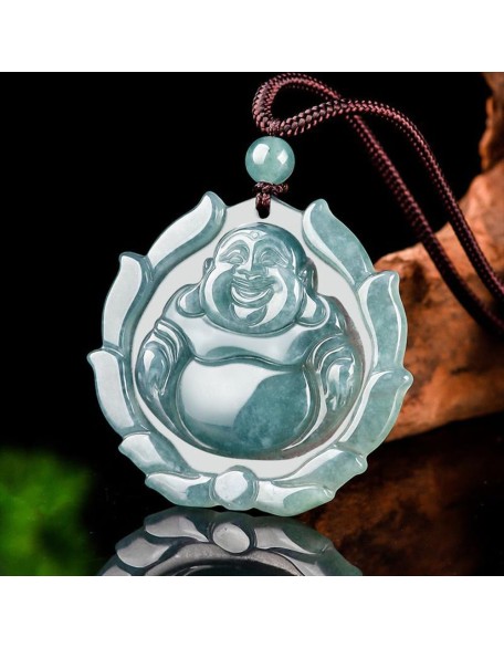 Natural A-Goods Jadeite Blue Water Big Belly Maitreya Buddha Pendant Necklace (Send Lanyard) for Women Yoga Genuine Jade Natural A-Goods Jadeite Blue Water Big Belly Maitreya Buddha Pendant Necklace (Send Lanyard) for Women Yoga Genuine Jade