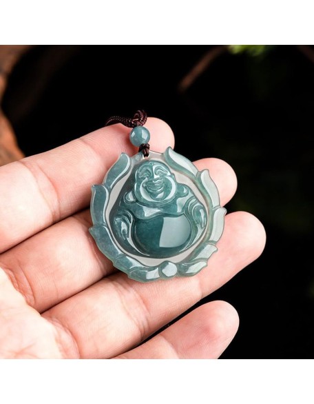 Natural A-Goods Jadeite Blue Water Big Belly Maitreya Buddha Pendant Necklace (Send Lanyard) for Women Yoga Genuine Jade Natural A-Goods Jadeite Blue Water Big Belly Maitreya Buddha Pendant Necklace (Send Lanyard) for Women Yoga Genuine Jade