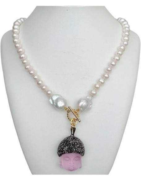 Women's Necklaces Freshwater White Pearl Keshi Pearl Necklace Quartz Pave Buddha Pendant Necklace Fashion accessories Women's Necklaces Freshwater White Pearl Keshi Pearl Necklace Quartz Pave Buddha Pendant Necklace Fashion accessories