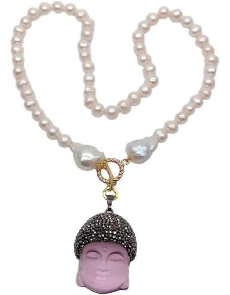 Women's Necklaces Freshwater White Pearl Keshi Pearl Necklace Quartz Pave Buddha Pendant Necklace Fashion accessories Women's Necklaces Freshwater White Pearl Keshi Pearl Necklace Quartz Pave Buddha Pendant Necklace Fashion accessories
