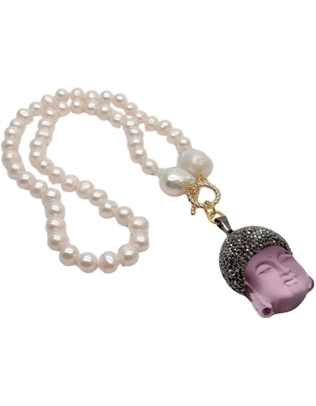 Women's Necklaces Freshwater White Pearl Keshi Pearl Necklace Quartz Pave Buddha Pendant Necklace Fashion accessories Women's Necklaces Freshwater White Pearl Keshi Pearl Necklace Quartz Pave Buddha Pendant Necklace Fashion accessories
