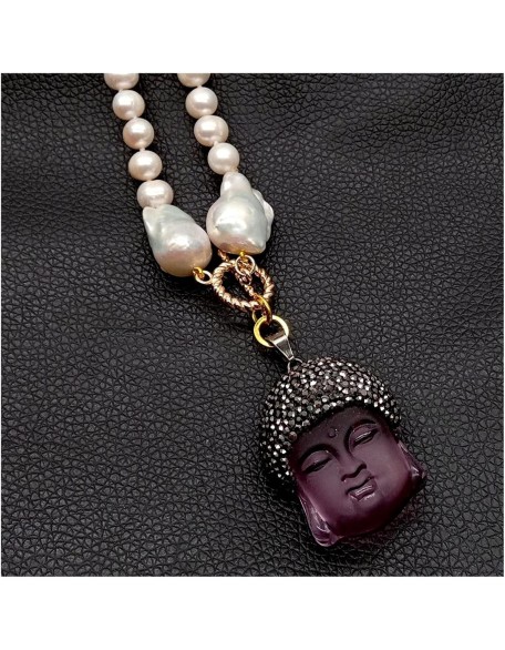 Women's Necklaces Freshwater White Pearl Keshi Pearl Necklace Quartz Pave Buddha Pendant Necklace Fashion accessories Women's Necklaces Freshwater White Pearl Keshi Pearl Necklace Quartz Pave Buddha Pendant Necklace Fashion accessories