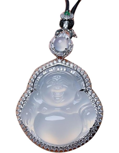 Natural White Chalcedony Maitreya Buddha Pendant Necklace with Lanyard for Women Yoga Genuine Natural White Chalcedony Maitreya Buddha Pendant Necklace with Lanyard for Women Yoga Genuine