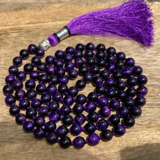  Purple Tiger Eye 108 Mala Necklace| Mala|108 Prayer Beaded Mala Necklace| Hand knotted Mala Bracelet | Japa Mala| 8mm Round Beads| Meditation Tassel