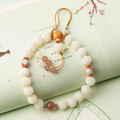 Tibetan Buddhist Prayer Beads - Mala Bead Buddhist Rosary, White Jade Bodhi Lotus Hand String, Bodhi Buddha Beads Rosary for Men and Women with Single Ring Bracelet