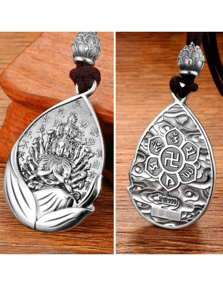 Amulet Buddha Necklace 999 Sterling Silver Bodhisattva Lucky Pendant Peaceful Health Jewellery For Holidays Home Blessings Gifts Bring Luck Amulet Buddha Necklace 999 Sterling Silver Bodhisattva Lucky Pendant Peaceful Health Jewellery For Holidays Home Blessings Gifts Bring Luck