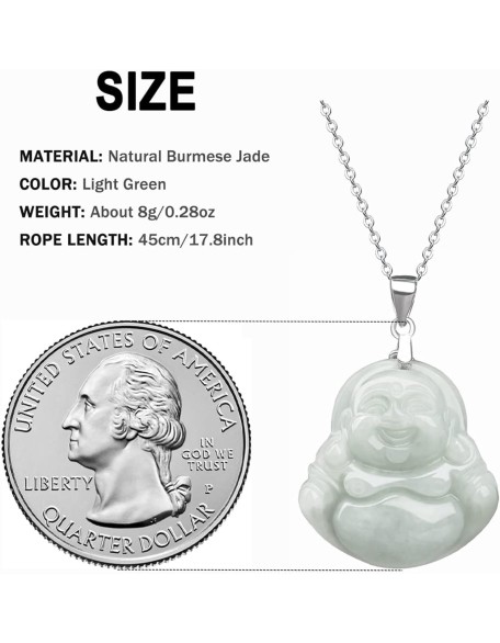 Jade Necklaces for Women Men, Jade PendantGreen Natural Real Laughing Buddha Necklace Good Luck 925 Silver Chain Amulet Jade Necklaces for Women Men, Jade PendantGreen Natural Real Laughing Buddha Necklace Good Luck 925 Silver Chain Amulet