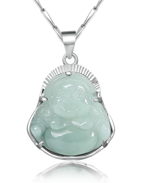 Jade Pendants for Men and Women, Silver Inlaid Jade Buddha Pendants, Myanmar Jade Buddha Jewelry