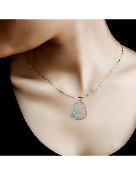 Jade Pendants for Men and Women, Silver Inlaid Jade Buddha Pendants, Myanmar Jade Buddha Jewelry