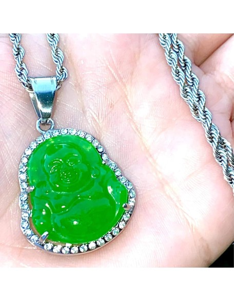 Jade Necklace for Men And Women Ice Laughing Buddha Green Jade Pendant Necklace Rope Chain Authentic Certified Grade A Jadeite Jade Necklace for Men And Women Ice Laughing Buddha Green Jade Pendant Necklace Rope Chain Authentic Certified Grade A Jadeite