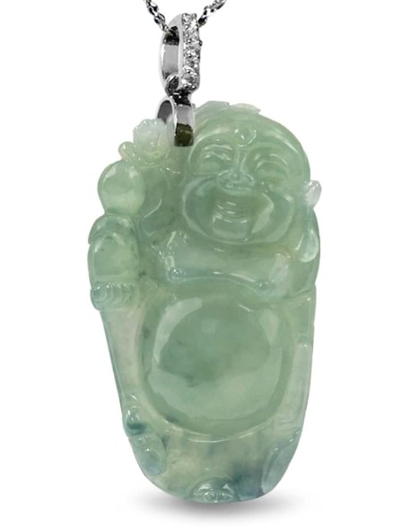 Jade Necklaces for Women Men, Natural Laughing Buddha Jade Pendant Jewelry Grade A Certified