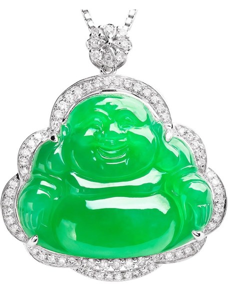 Jade Necklaces for Women Men, Jade Buddha Inlaid Pendant Ice Jade Buddha Pendant Full Green Maitreya Buddha Jade Pendant Jade Necklaces for Women Men, Jade Buddha Inlaid Pendant Ice Jade Buddha Pendant Full Green Maitreya Buddha Jade Pendant