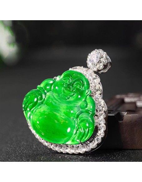 Jade Necklaces for Women Men, Jade Buddha Inlaid Pendant Ice Jade Buddha Pendant Full Green Maitreya Buddha Jade Pendant Jade Necklaces for Women Men, Jade Buddha Inlaid Pendant Ice Jade Buddha Pendant Full Green Maitreya Buddha Jade Pendant