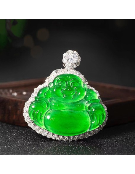 Jade Necklaces for Women Men, Jade Buddha Inlaid Pendant Ice Jade Buddha Pendant Full Green Maitreya Buddha Jade Pendant Jade Necklaces for Women Men, Jade Buddha Inlaid Pendant Ice Jade Buddha Pendant Full Green Maitreya Buddha Jade Pendant