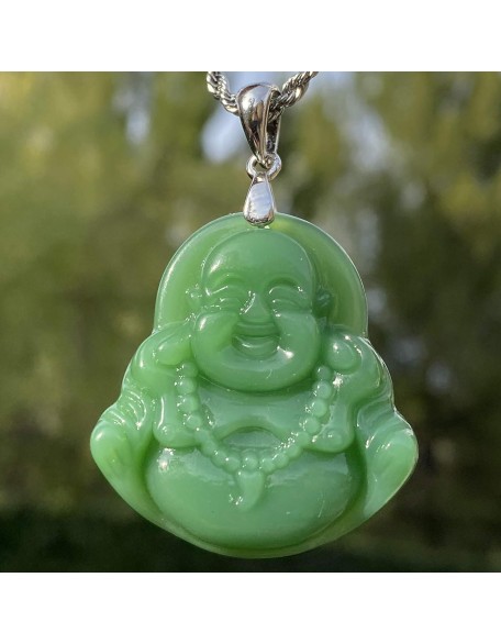 Jade Necklaces for Women Men, Natural Light Green Jade Necklace Laughing Buddha Silver Pendant Jewelry Jade Necklaces for Women Men, Natural Light Green Jade Necklace Laughing Buddha Silver Pendant Jewelry