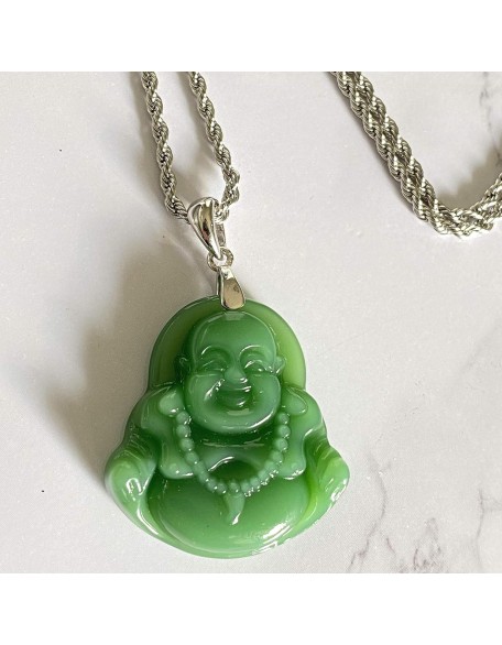 Jade Necklaces for Women Men, Natural Light Green Jade Necklace Laughing Buddha Silver Pendant Jewelry Jade Necklaces for Women Men, Natural Light Green Jade Necklace Laughing Buddha Silver Pendant Jewelry