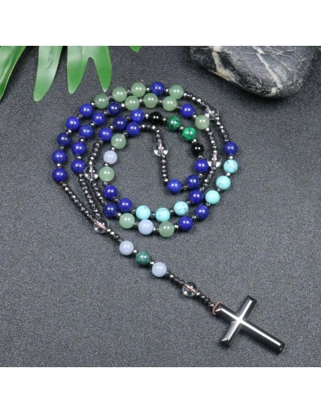 New 2025 Rosary Necklace For Men Women 8Mm Lazuli Lapis Stone Beads Cross Necklace Meditation Chakra Buddha Bracelet Necklace Jewelry Fashion Accessories Creative Gift New 2025 Rosary Necklace For Men Women 8Mm Lazuli Lapis Stone Beads Cross Necklace Meditation Chakra Buddha Bracelet Necklace Jewelry Fashion Accessories Creative Gift