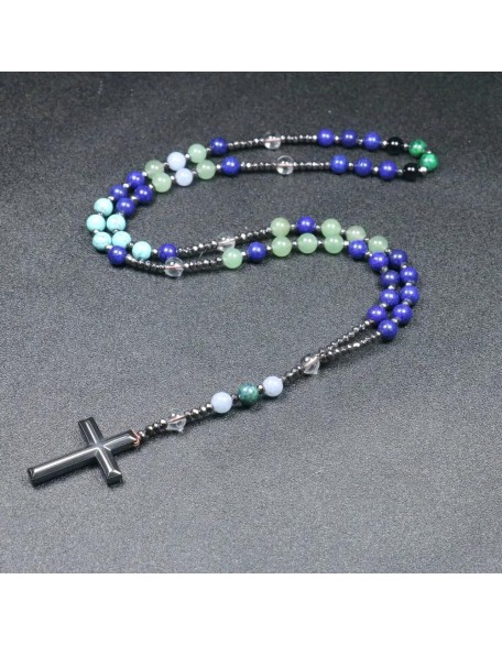 New 2025 Rosary Necklace For Men Women 8Mm Lazuli Lapis Stone Beads Cross Necklace Meditation Chakra Buddha Bracelet Necklace Jewelry Fashion Accessories Creative Gift New 2025 Rosary Necklace For Men Women 8Mm Lazuli Lapis Stone Beads Cross Necklace Meditation Chakra Buddha Bracelet Necklace Jewelry Fashion Accessories Creative Gift