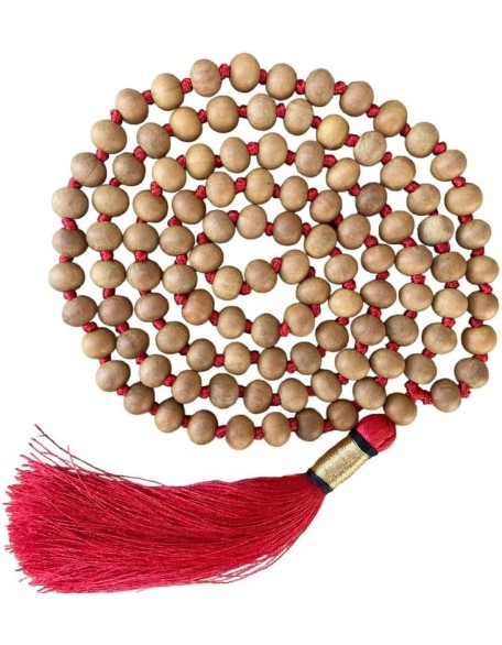 Sandalwood 108 Mala Necklace|108 Prayer 10mm Beaded Mala Necklace| Hand knotted Mala Bracelet | Japa Mala| Round Beads| Meditation Tassel