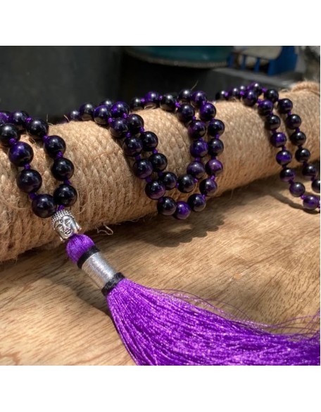 Purple Tiger Eye 108 Mala Necklace| Mala|108 Prayer 10mm Beaded Mala Necklace| Hand knotted Mala Bracelet | Japa Mala| Round Beads| Meditation Tassel Purple Tiger Eye 108 Mala Necklace| Mala|108 Prayer 10mm Beaded Mala Necklace| Hand knotted Mala Bracelet | Japa Mala| Round Beads| Meditation Tassel