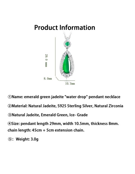 S925 Silver With Zirconia Inlaid Natural Jadeite Icy Emerald Green "Water Drop" Shape Women's Pendant Necklace S925 Silver With Zirconia Inlaid Natural Jadeite Icy Emerald Green "Water Drop" Shape Women's Pendant Necklace