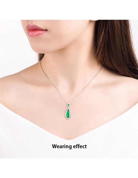 S925 Silver With Zirconia Inlaid Natural Jadeite Icy Emerald Green "Water Drop" Shape Women's Pendant Necklace S925 Silver With Zirconia Inlaid Natural Jadeite Icy Emerald Green "Water Drop" Shape Women's Pendant Necklace