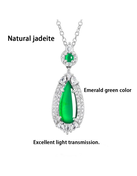 S925 Silver With Zirconia Inlaid Natural Jadeite Icy Emerald Green "Water Drop" Shape Women's Pendant Necklace S925 Silver With Zirconia Inlaid Natural Jadeite Icy Emerald Green "Water Drop" Shape Women's Pendant Necklace