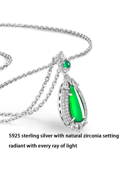 S925 Silver With Zirconia Inlaid Natural Jadeite Icy Emerald Green "Water Drop" Shape Women's Pendant Necklace S925 Silver With Zirconia Inlaid Natural Jadeite Icy Emerald Green "Water Drop" Shape Women's Pendant Necklace